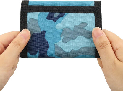 NEICY RFID Blocking Canvas Wallet for Men and Women - Camo Trifold Outdoor Sports Wallets with Magic Sticker for Teen Kids (Camo Blue)