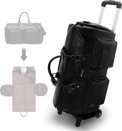 Modoker Rolling Garment Bag for Travel Wheeled Duffel Bag Luggage Suit Travel Bags for Men and Women,3 in 1 Carry on Convertible Garment Bag with Wheels,Black