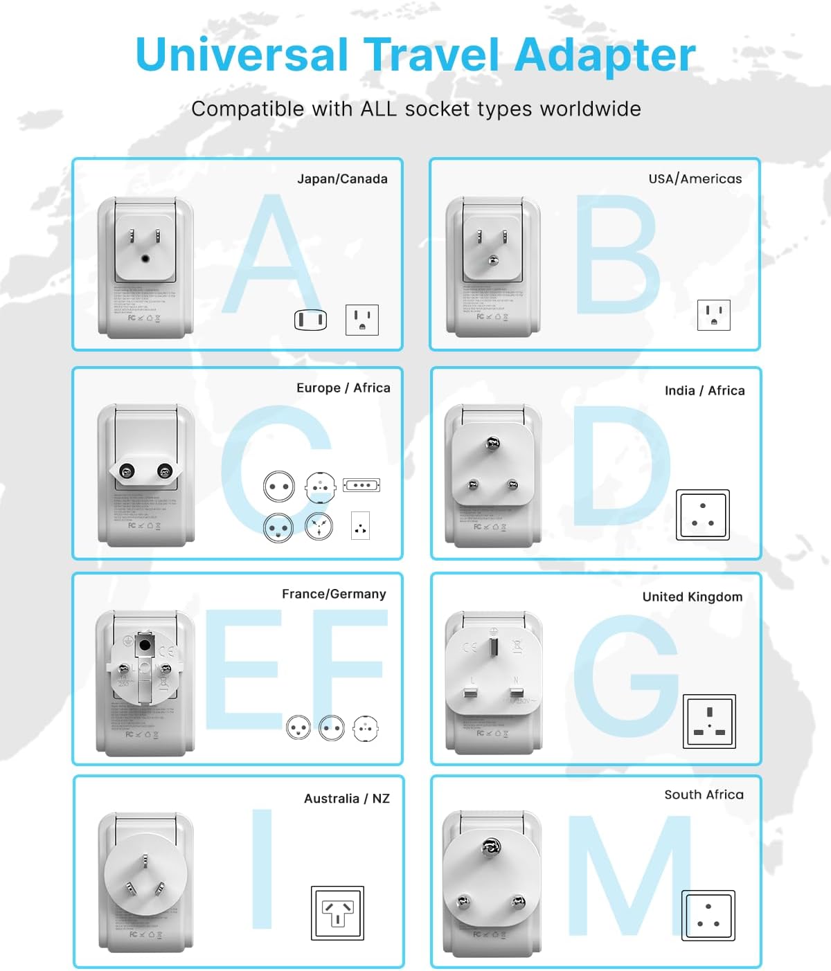 Universal Travel Adapter Kit, VINTAR PD 35W International Power Adapter with 4 AC 3 USB Ports(2 USB C), Type A,B,C,D,E/F,G,I,M Swap Adapt Attachments, Travel Adapter Worldwide for Europe/Africa/AUS