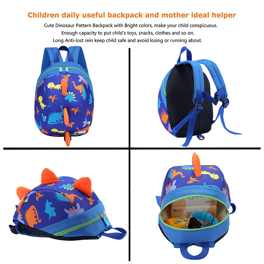 DB Toddler Mini Dinosaur Backpack with Child Leash, Anti Lost Wrist Link for Kids, Safety Harness Back Pack for Baby Boy Girl