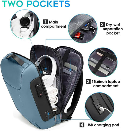 BANGE Anti Theft Business Backpack, Men Work Backpacks with USB C Charging Port, Slim Laptop Backpack for 15.6 Inch, Airplane Travel Backpack for Men and Women