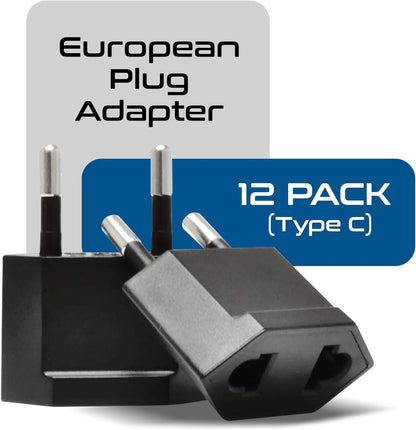 Ceptics USA, Canada to European Plug Adapter - Type C Adapter compatible in Europe, Canada to European travel plug adapter Ideal for Phones, Camera & More - CE Certified - RoHS Compliant - 12 Pack