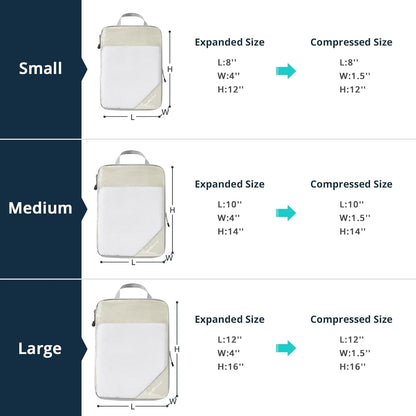 Compression Packing Cubes 3 Set, Compressible Space-Saving Packing Cubes for Travel - Compression Bags, Luggage Organizer, Travel Essentials for Women, Beige