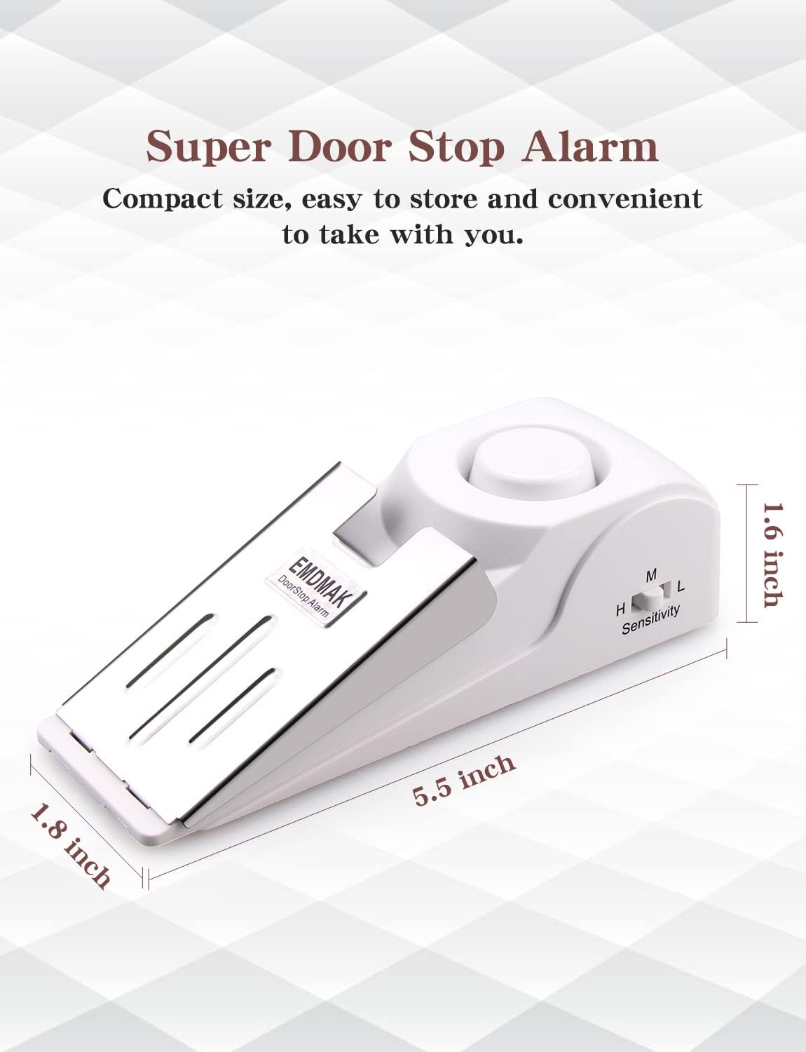 EMDMAK Door Stop Alarm with 120DB Siren Door Stop for Home & Travel (White) (Pack of 1)