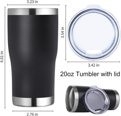 DOMICARE 20oz Tumbler with Lid Stainless Steel Tumblers Bulk, Double Wall Vacuum Insulated Coffee Travel Mug Powder Coated Tumbler, 4 Pack Black