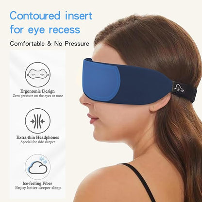 ALASKA BEAR Sleep Headphone Eye Mask w/Thin Speakers, Comfortable Flat Earphones for Sound Therapy (Navy)