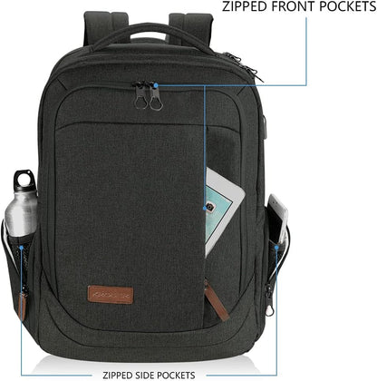 KROSER Laptop Backpack Large Computer Backpack Fits up to 17.3 Inch Laptop with USB Charging Port Water-Repellent Travel Backpack Casual Daypack for Business/College/Women/Men-Charcoal Black