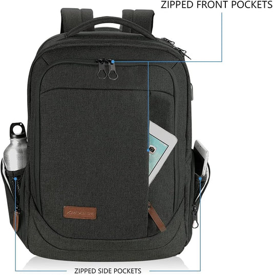KROSER Laptop Backpack Large Computer Backpack Fits up to 17.3 Inch Laptop with USB Charging Port Water-Repellent Travel Backpack Casual Daypack for Business/College/Women/Men-Charcoal Black