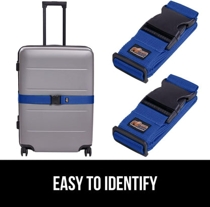 GORILLA GRIP Heavy Duty 8 Pack Adjustable Luggage Straps for Suitcases, Easy to Identify Travel Belt Connector Holds Suitcase Together, Extends Life of Bag, Strap Connects Two Bags, Accessories Blue