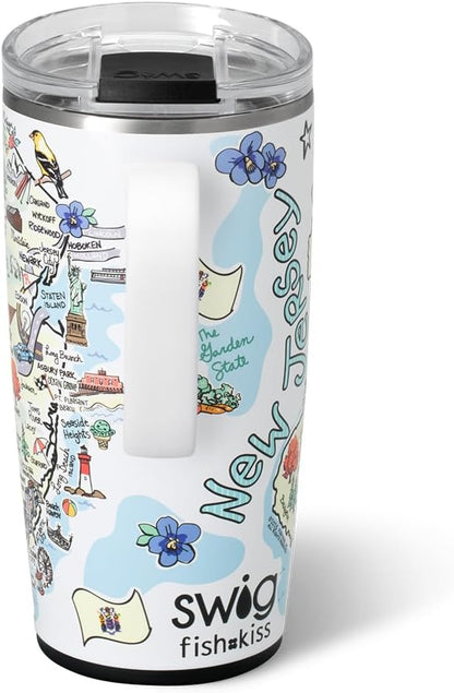 Swig Life 22oz Travel Mug, Insulated Tumbler with Handle and Lid, Travel Coffee Mug, Cup Holder Friendly, Stainless Steel 22 oz Tumbler, Reusable Insulated with Lid (New Jersey)