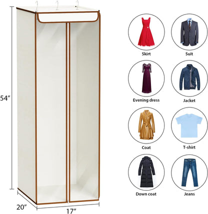 Univivi Garment Bags for Hanging Clothes, Large Clothes Storage Bags Closet Organizer with Clear Window, Premium Hanging Garment Storage Bag for Suits, Coats, Dresses, 54", 2 Pack (Beige)