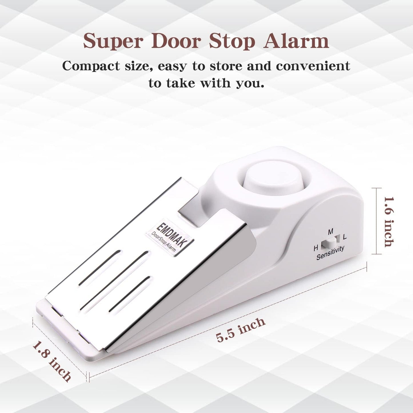EMDMAK Door Stop Alarm with 120DB Siren Door Stop for Home & Travel (White) (Pack of 4)