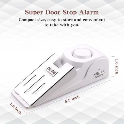EMDMAK Door Stop Alarm with 120DB Siren Door Stop for Home & Travel (White) (Pack of 2)