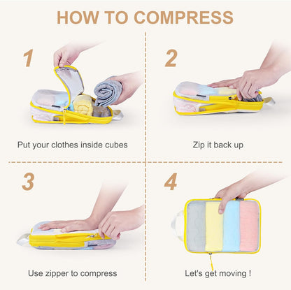 Lightweight Compression Packing Cubes for Suitcases, Compressible Expandable Travel Packing Organizer with Clear Toiletries and Backpack Bag, Travel Essentials for Carry on Luggage 7 Set