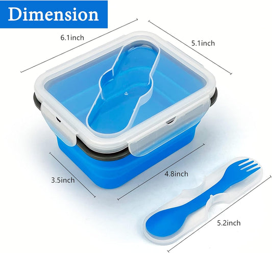 Small Silicone Collapsible Snacks Container with lid and 2 in 1 Spoon & Fork, Food Grade Silicone Bento Lunch Container, For Leftovers Meal Prep, Microwave/Freezer/Dishwasher Safe, 700ml