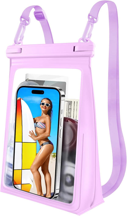 Large Floating Waterproof Phone Pouch, Cell Phone Dry Bag for iPhone 16 15 14 13 Pro Max Galaxy Google All Phones, IPX8 Waterproof Bag for Beach Vacation Purple