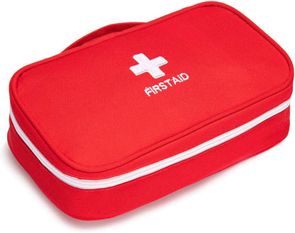 First Aid Bag Tote Empty Small First Aid Kit Bag Outdoor Travel Rescue Pouch First Responder Medicine Bag Pocket Container for Car Home Office Sport Outdoors (Red Handle)