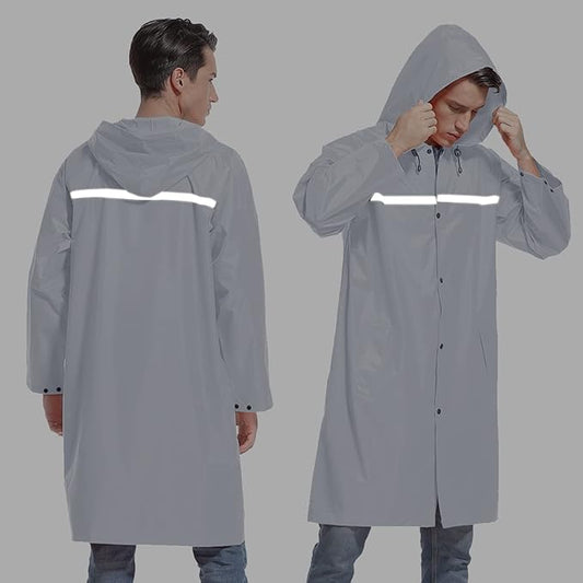 Mens Long Hooded Safety Rain Jacket Waterproof Emergency Raincoat Poncho