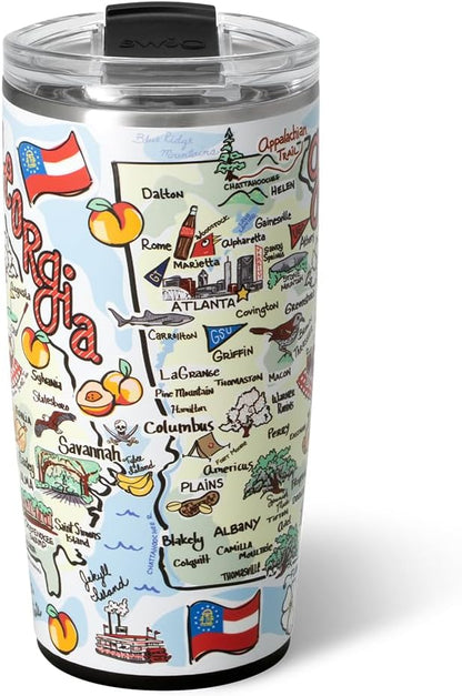 Swig Life 22oz Travel Mug, Insulated Tumbler with Handle and Lid, Travel Coffee Mug, Cup Holder Friendly, Stainless Steel 22 oz Tumbler, Reusable Insulated with Lid (Georgia)
