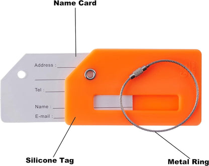 8 Pcs Luggage Tags for Suitcases, 26 Initial Letter Travel Luggage Baggage Identification Labels ID Tags Fully Bendable Tags with Stainless Steel Loop (Letter P, Orange)