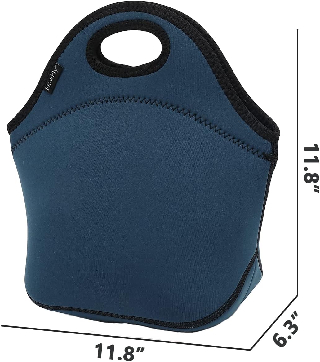 FlowFly Neoprene Kids Lunch box Insulated Soft Bag Mini Cooler Thermal Meal Tote Kit for Boys, Girls,Men,Women,School,Work, Office, Navy Blue