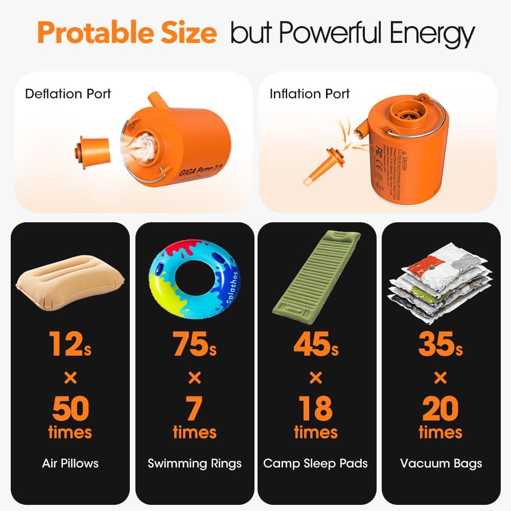 Portable Air Pump for Inflatables, Ultra-Light 2.8oz Rechargeable Mini Air Mattress Pump with Camping Light, Inflate Deflate for Air Mattress,Pool Floats, Vacuum Storage Bags