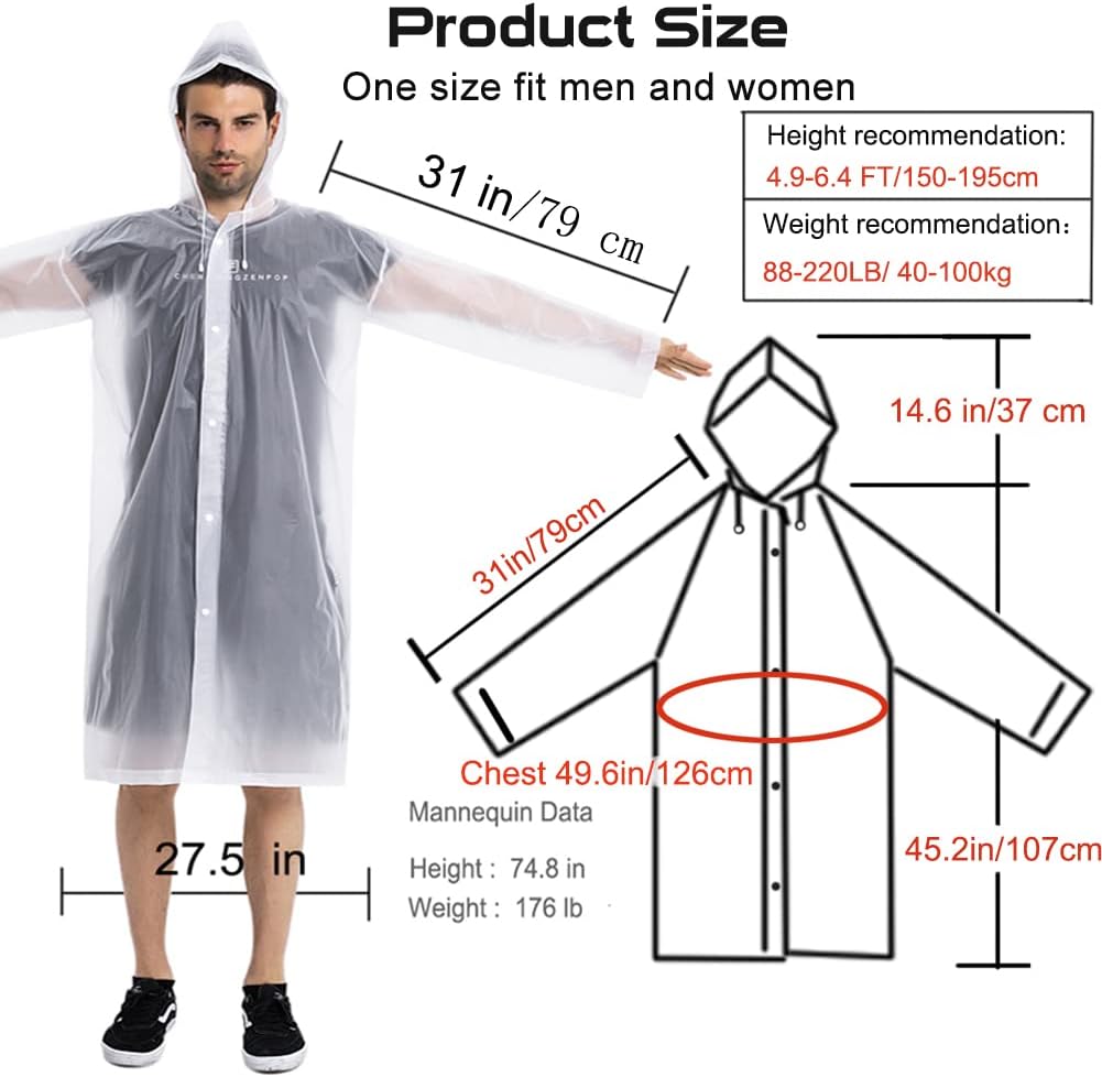 Rain Coats (2 Pack) - Reusable EVA Rain Ponchos for Adults Rain Jackets Raincoats for Men Women