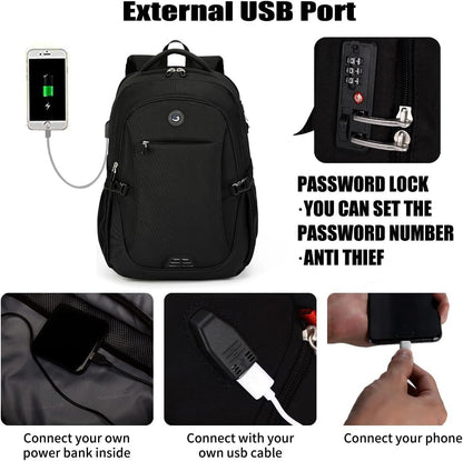 SHRRADOO Anti Theft Laptop Backpack Travel Backpacks with usb Charging Port for Women Men High School College Backpack Computer Bag Fits 17 Inch Laptop,Grey
