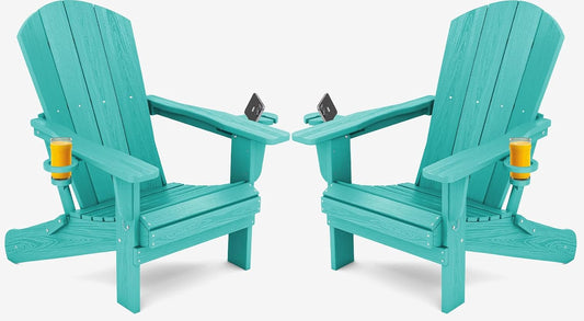 SERWALL Adirondack Chair with Cup Holders - Composite Adirondack Chairs Set of 2 HDPE Outdoor Chairs All Weather Use- Aruba