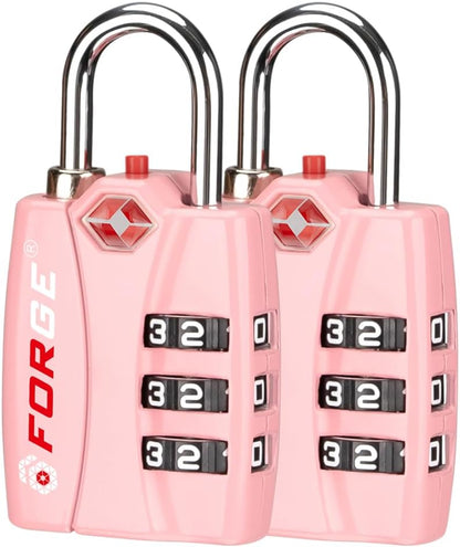 Forge Luggage Locks TSA Approved Luggage Locks, Small TSA Locks with Zinc Alloy Body, Open Alert, Easy Read Dials, for Travel Suitcase, Bag, Backpack, Cases, Lockers. Pink 2 Locks.