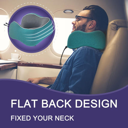 napfun Neck Pillow for Traveling, Upgraded Travel Neck Pillow for Airplane 100% Pure Memory Foam Travel Pillow for Flight Headrest Sleep, Portable Plane Accessories, Teal Set, Medium (120-200LB)