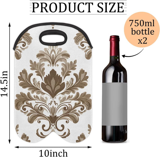 Neoprene Wine Tote, Bottle Carrier Gag Insulating Neoprene Thicker, Insulated Wine Bag for Travel Holds Two Bottles, Bottle Carrier Bags Protect the Bottles, White Totem