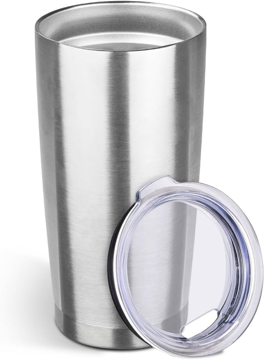 StarSpeed 20oz Tumbler Bulk with Lid, Stainless Steel Insulated Tumblers Double Wall Vacuum Insulated Travel Mug, Powder Coated Coffee Cups for Hot and Cold Drinks(Silver,1)