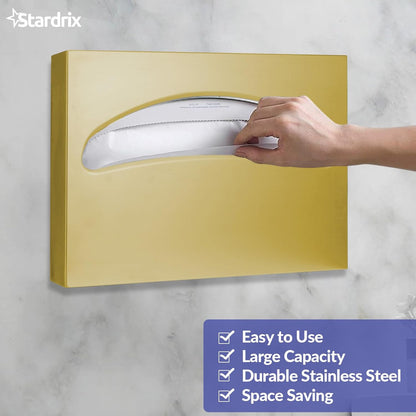 Stainless Steel Toilet Seat Cover Dispenser, Wall Mount Single or 1/2 Fold Large Capacity Toilet Seat Covers Holder for Commercial and Residential, Brushed Gold