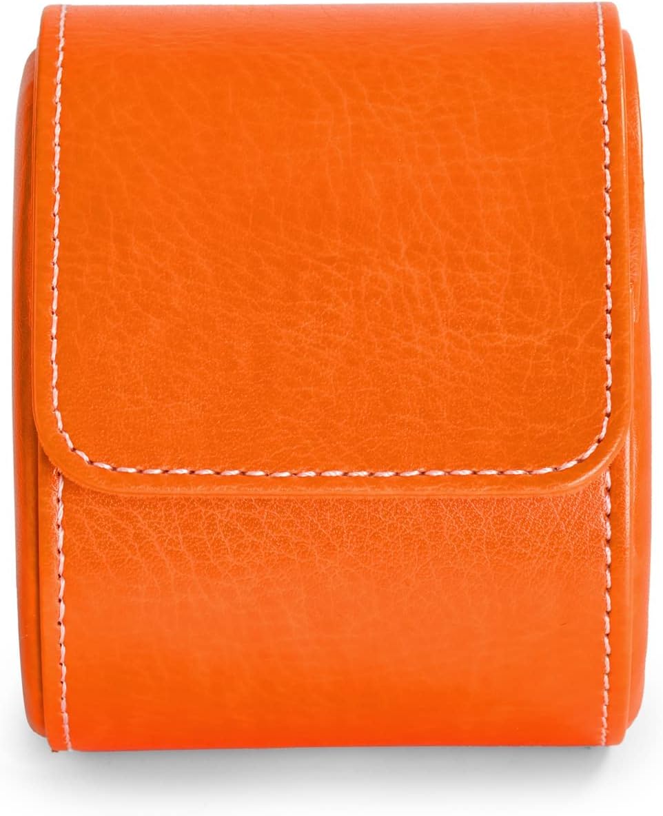Oirlv Luxury Leather Travel Watch Case Single Watch Box for Women Portable Jewelry Watch Storage Roll Organizer(Orange)