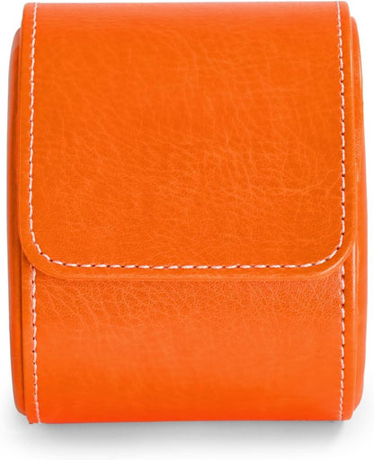 Oirlv Luxury Leather Travel Watch Case Single Watch Box for Women Portable Jewelry Watch Storage Roll Organizer(Orange)