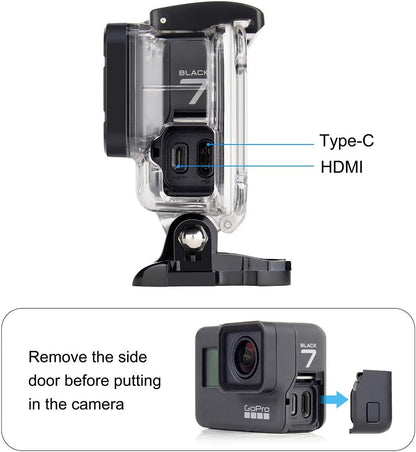 Skeleton Housing Case for Hero 2018/7/6/5 Black - GoPro Side Open Case USB Pass Through for Long-Time Recording/Live Streaming