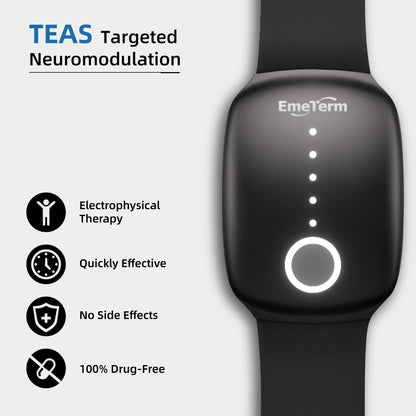 EmeTerm Fashion FDA Cleared Relieve Nausea Electrode Stimulator Morning Sickness Motion Travel Sickness Vomit Relief Rechargeable No Gel Drug Free Wrist Bands Without Side Effects (Jet Black)