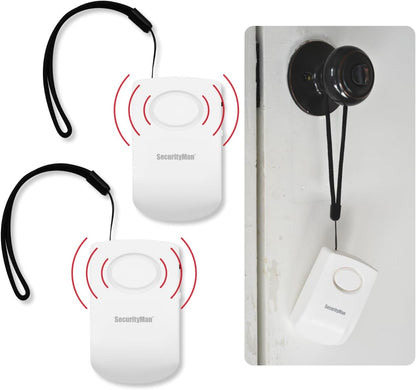 Securityman Door Handle Alarm with 130dB Vibration Triggered Portable Door Alarms When Opened - Perfect for Kids, Toddler, Elderly, Hotel, Travel, Bedroom (2 Pack Door Security)