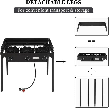 ROVSUN 2/3 Burner Outdoor Propane Gas Stove High Pressure Stand Cooker for Backyard Cooking Camping Home Brewing Canning Turkey Frying, 20 PSI CSA Listed Regulator