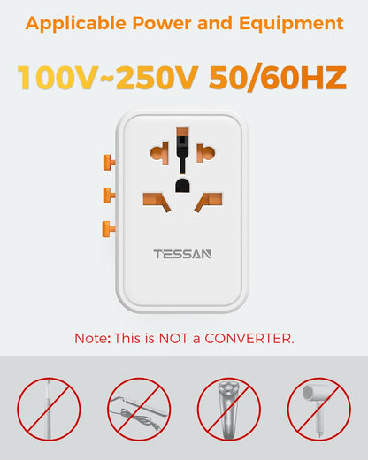 TESSAN Universal Travel Adapter Worldwide, GaN 65W International Plug Adaptor with 3 USB C 2 USB A Ports, World Power Outlet for European USA UK Australia Ireland(Type C/G/A/I)