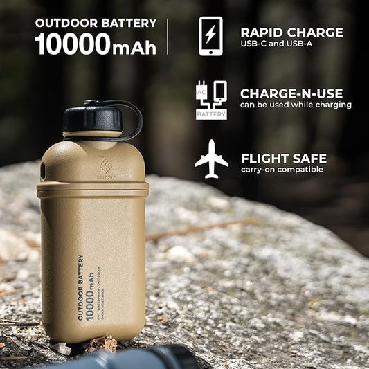 ELECOM NESTOUT Rugged Power Bank, 10000mAh Outdoor Battery Charger, 20W USB-C Fast Charging PD, Waterproof IP67, Durable Shockproof, Battery Pack for iPhone Hiking Travel Camping (Black, 10000mAh)