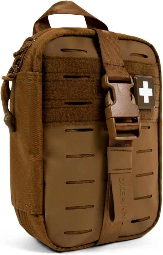 My Medic MyFak Mini Pro First Aid Kit - Small and Lightweight for Camping Hiking and Backpacking - 70 Items IFAK with Tourniquet - HSA/FSA Great for Travel - Coyote