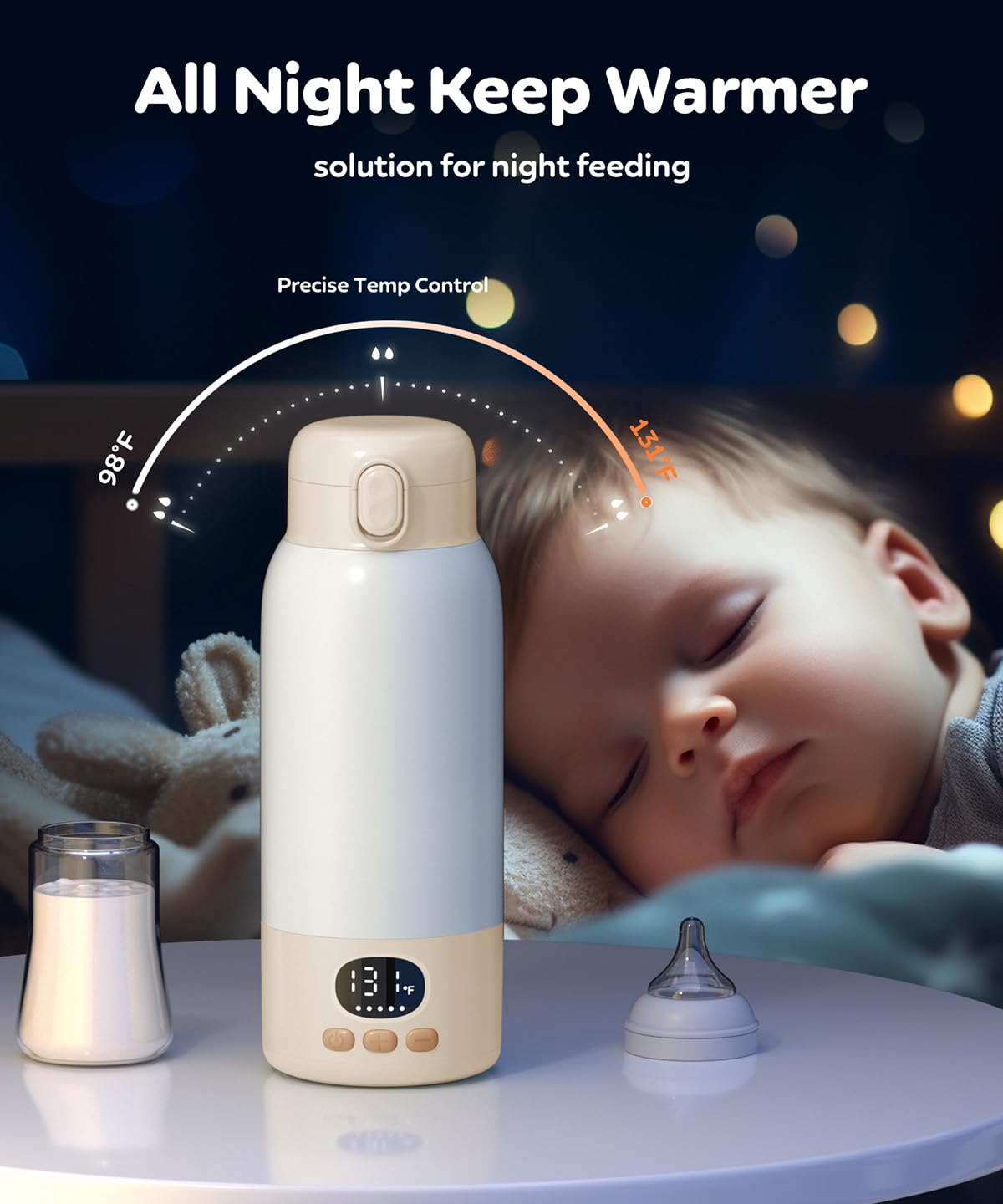 Portable Bottle Warmer for Travel, 17 Ounces Milk Warmer for Baby Breastmilk with Fast Heating & Precise Temp Control, Bottle Warmer for Car, Outdoors