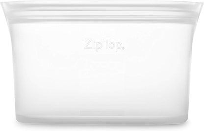 Zip Top Reusable Food Storage Bags | Small Dish [Frost] | Silicone Meal Prep Container | Microwave, Dishwasher and Freezer Safe | Made in the USA