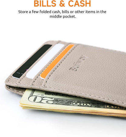 Buffway Mens Slim Wallet, Minimalist Thin Front Pocket Leather Credit Card Holder with RFID Blocking for Work Travel