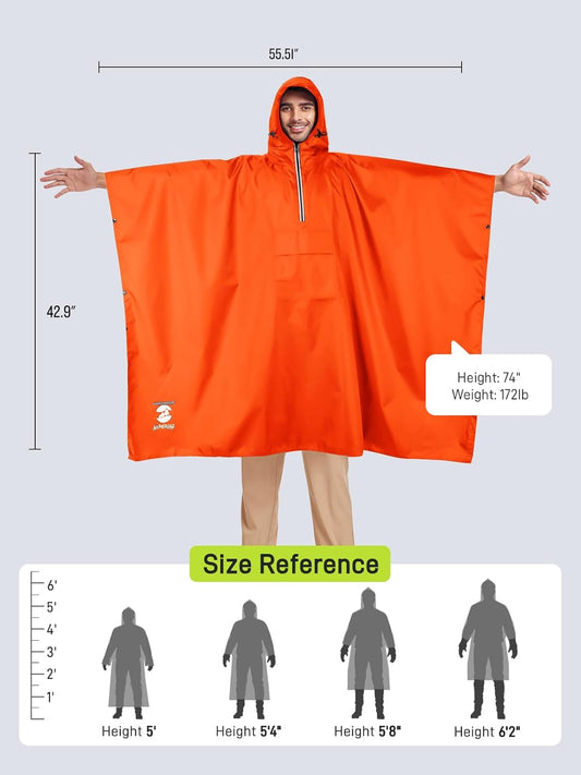 SaphiRose Hooded Rain Poncho Waterproof Raincoat Jacket for Men Women Adults