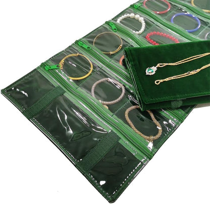 Travel Jewelry Roll Bag Portable Organizer Pouch With Grids&PVC Cover Storage Bags for Necklace, Bracelet, Bracelet,Ring, Badge, Pendant