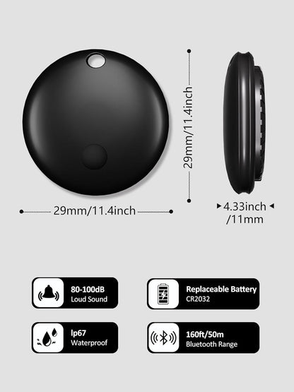 Tracker Tags, Item Finder Work with Apple Find My (iOS Only), Tracking Device Locator Smart Tag for Luggage, Keys, Wallet, Bike, Pets, Bags (Black, 4 Pack)