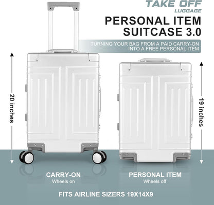All Aluminum 20'' Luggage with Removable Spinner Wheels,Provide Spare Wheels.Carry on Luggage 22 x 14 x 9 Airline Approved Lightweight Metal Hard Shell Zipperless Suitcase